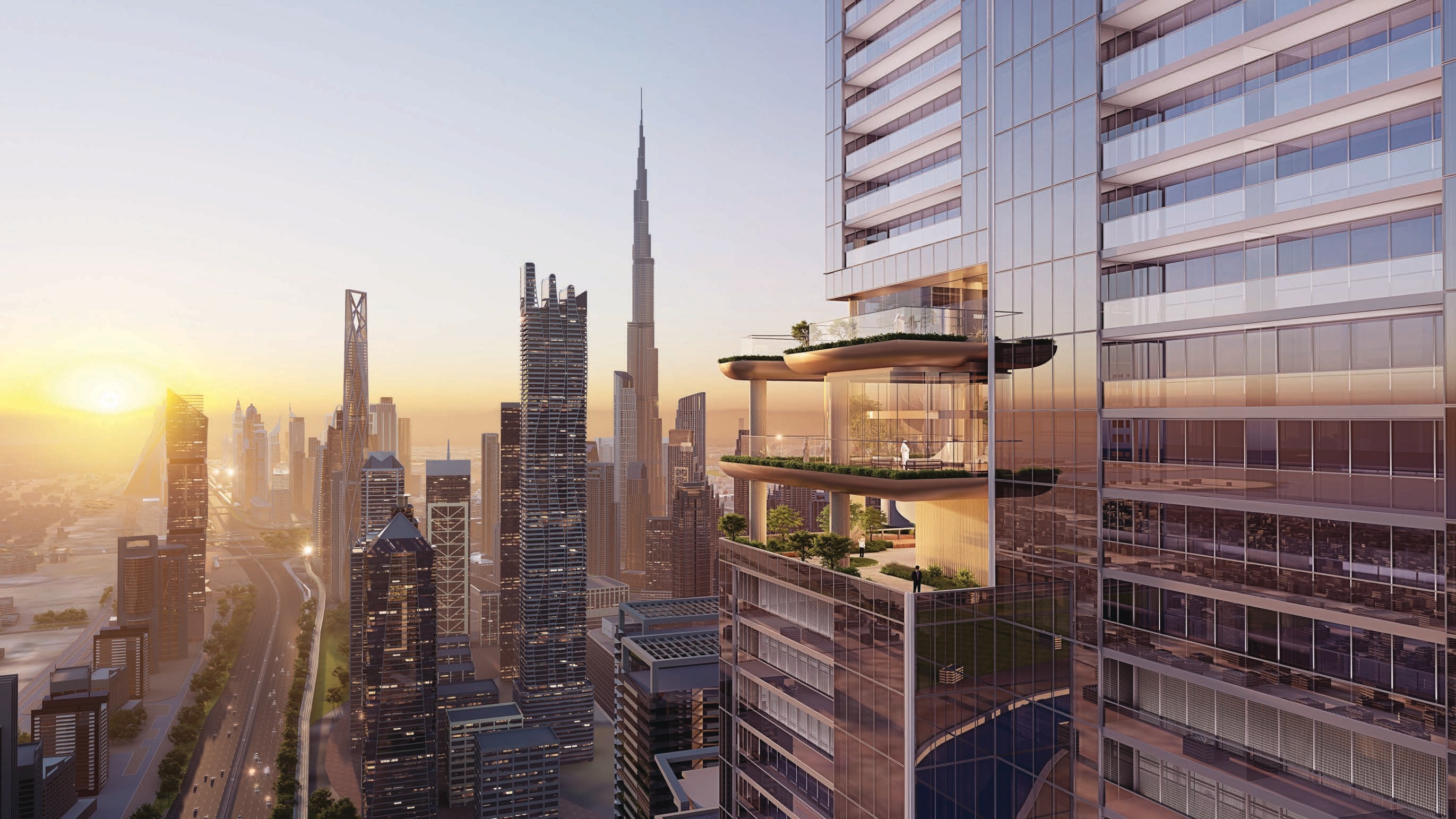 Sobha SkyParks with Burj Khalifa at Sunset